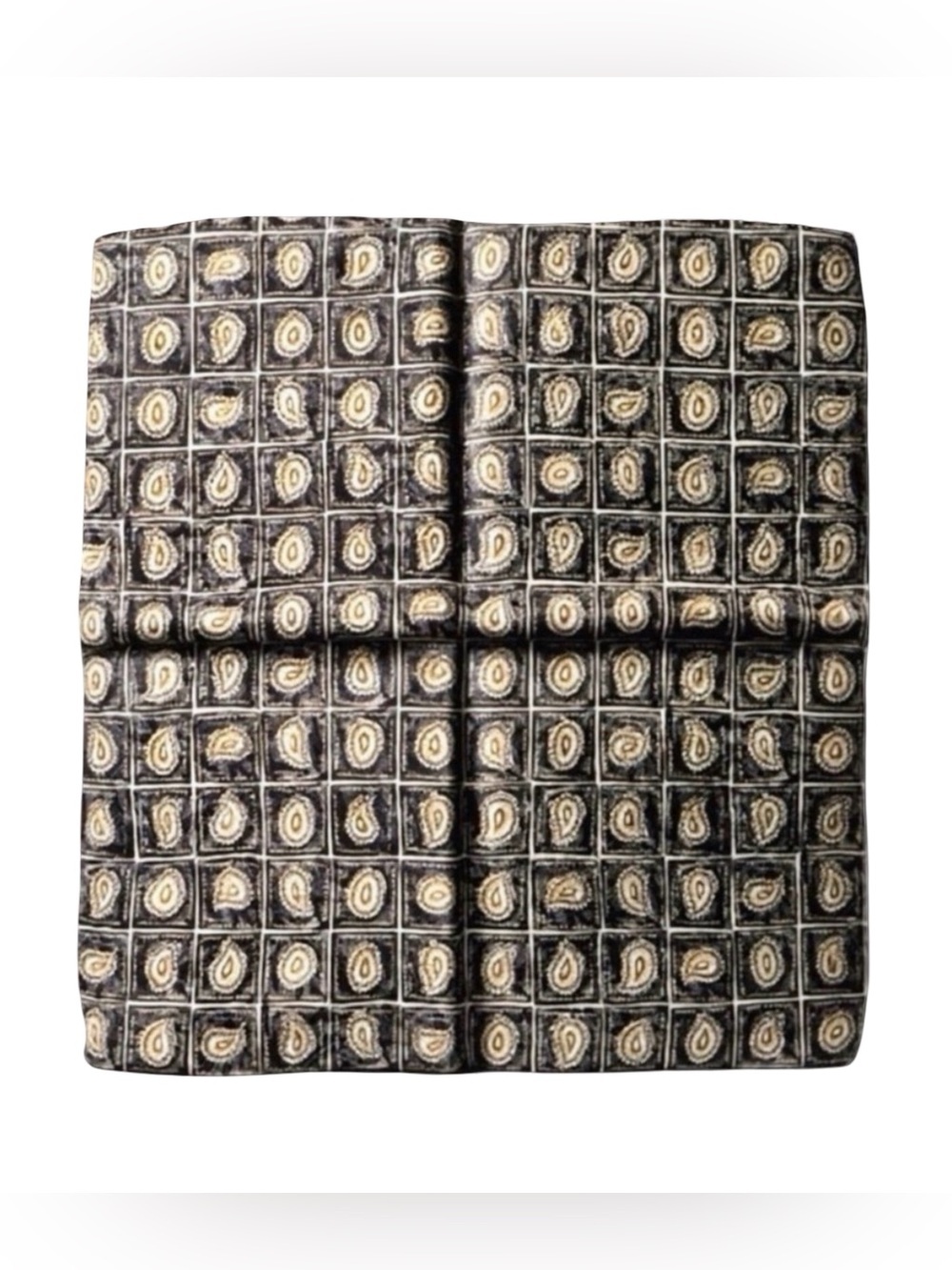 Bijan Silk Pocket Square – Iconic Paisley Grid, Hand-Finished Luxury